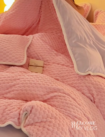 91家纺网 家纺一手货源 找家纺 吾诺家居 2024新款大豆豆绒可拆洗冬被 大豆豆-粉