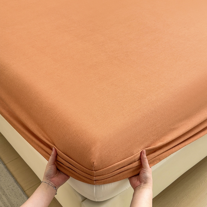 91家纺网 家纺一手货源 找家纺 芃成家纺 2024新款原棉加厚生态磨毛单床笠 南瓜色