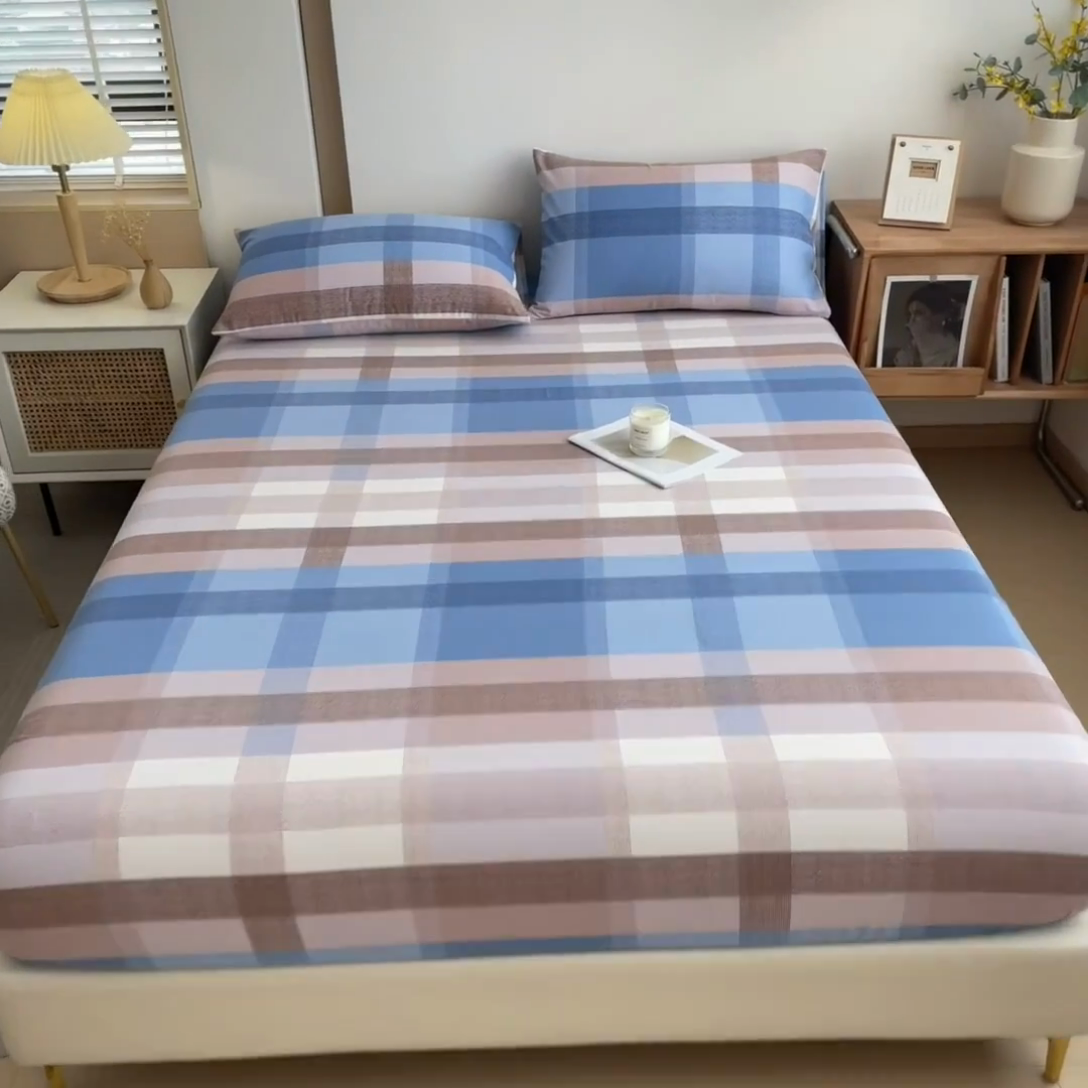 91家纺网 家纺一手货源 找家纺 芃成家纺 2024新款原棉加厚生态磨毛单床笠 蓝调