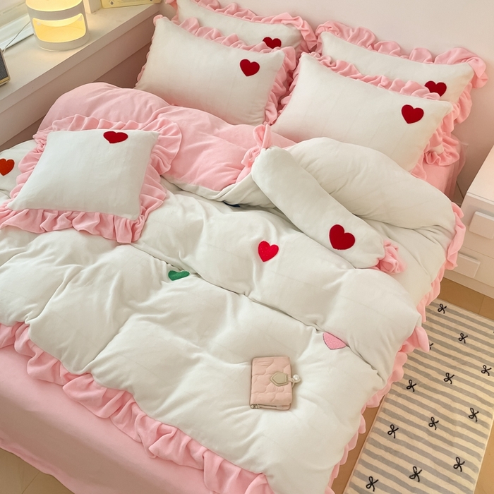 91家纺网 家纺一手货源 找家纺 （总）丝印良品 2024秋冬韩版公主风牛奶绒四件套