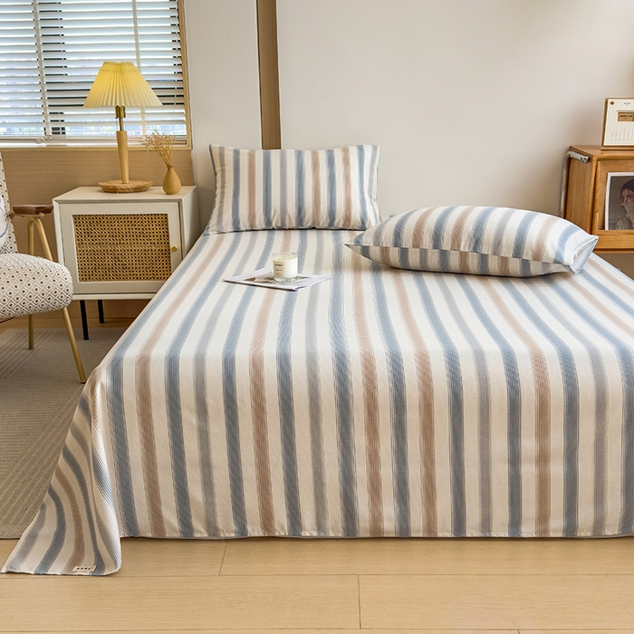 91家纺网 家纺一手货源 找家纺 芃成家纺 2024新款原棉加厚生态磨毛单床单 气质细条