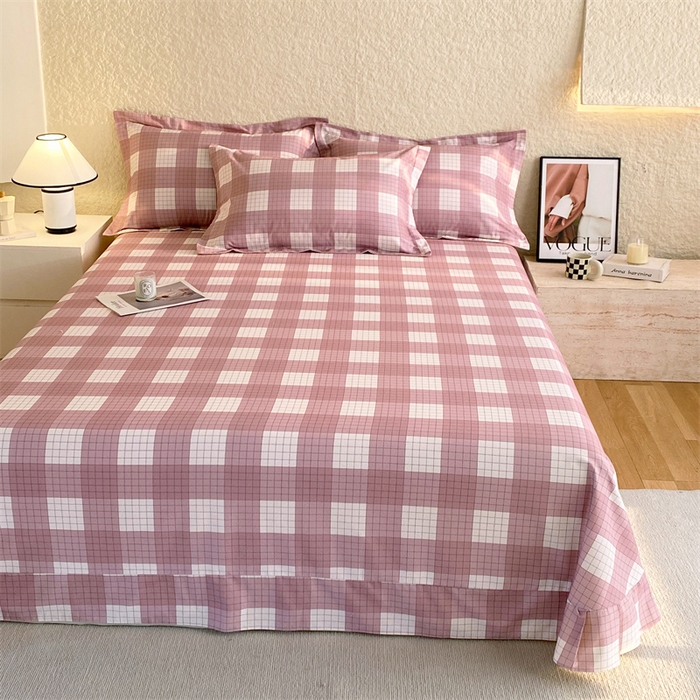 91家纺网 家纺一手货源 找家纺 凯磊 2024新款AB版.生态磨毛印花系列单床单 粉格子