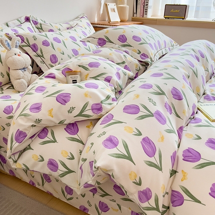 芃成家纺 2024新款原棉加厚生态磨毛单被套 郁金香之恋