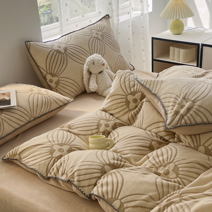 91家纺网 家纺一手货源 找家纺 晚依家纺 2024新款230g全消光牛奶绒四件套 新泽西-米咖