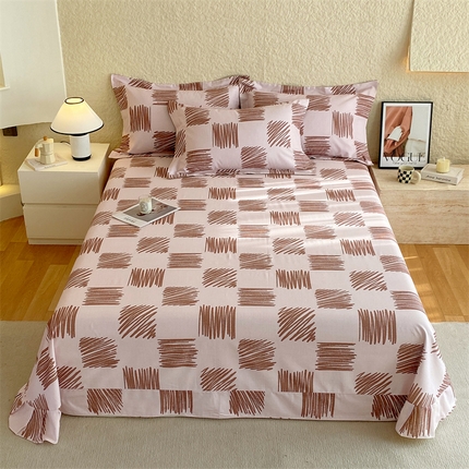 91家纺网 家纺一手货源 找家纺 凯磊 2024新款AB版.生态磨毛印花系列单床单 米卡格-咖