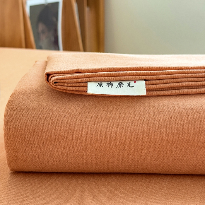 91家纺网 家纺一手货源 找家纺 芃成家纺 2024新款原棉加厚生态磨毛单床笠 南瓜色
