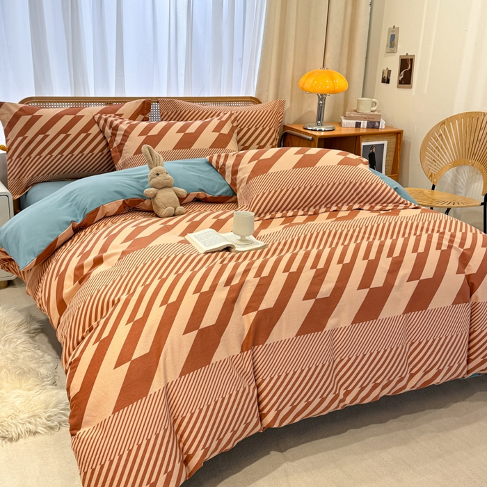 91家纺网 家纺一手货源 找家纺 丝芙妮家居（原乐视家纺） 2024新款加厚全棉磨毛印花四件套 卡曼-橙