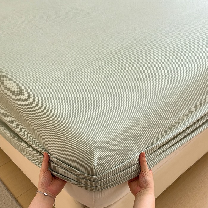 91家纺网 家纺一手货源 找家纺 芃成家纺 2024新款原棉加厚生态磨毛单床笠 条纹-绿