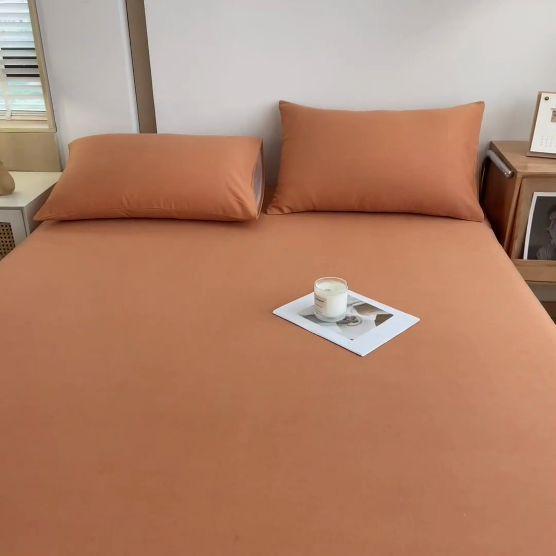 91家纺网 家纺一手货源 找家纺 芃成家纺 2024新款原棉加厚生态磨毛单床笠 南瓜色