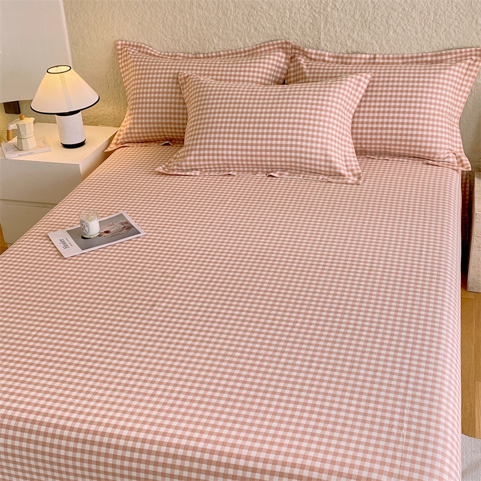 91家纺网 家纺一手货源 找家纺 凯磊 2024新款AB版.生态磨毛印花系列单床单 粉玉小格