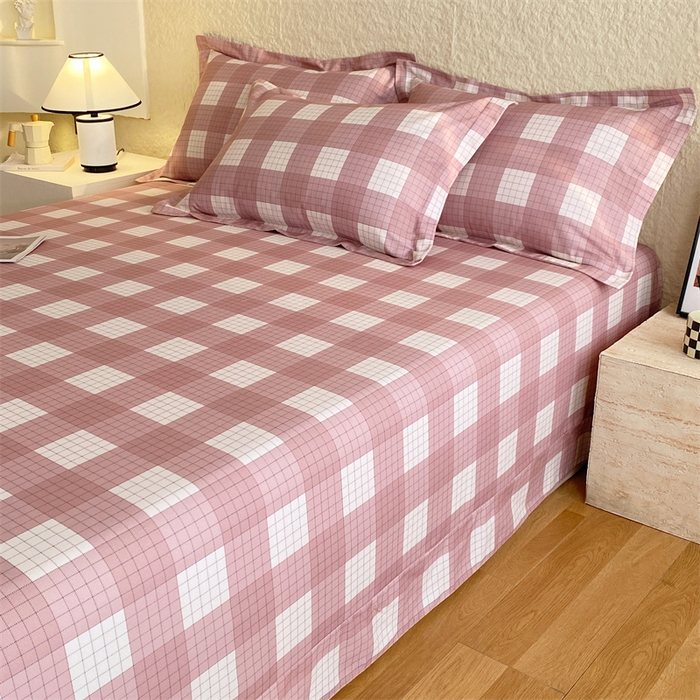 91家纺网 家纺一手货源 找家纺 凯磊 2024新款AB版.生态磨毛印花系列单床单 粉格子