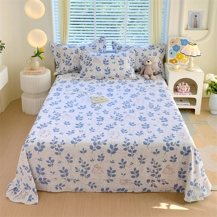 91家纺网 家纺一手货源 找家纺 凯磊 2024新款AB版.生态磨毛印花系列单床单 蓝枝小兔