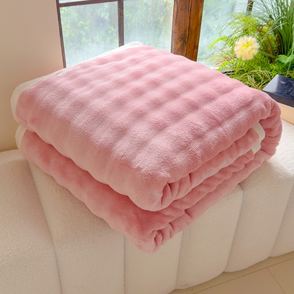 寐时代 2024新款仿兔毛绒泡泡毛毯高克重牛奶绒毛毯多功能盖毯午睡毯 泡泡毯-玉粉