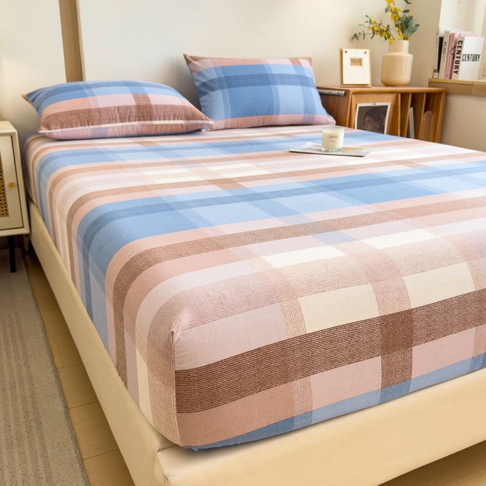 91家纺网 家纺一手货源 找家纺 芃成家纺 2024新款原棉加厚生态磨毛单床笠 蓝调