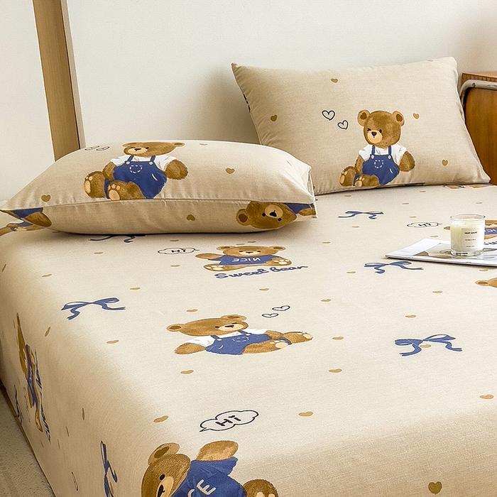 91家纺网 家纺一手货源 找家纺 芃成家纺 2024新款原棉加厚生态磨毛单枕套 绅士熊