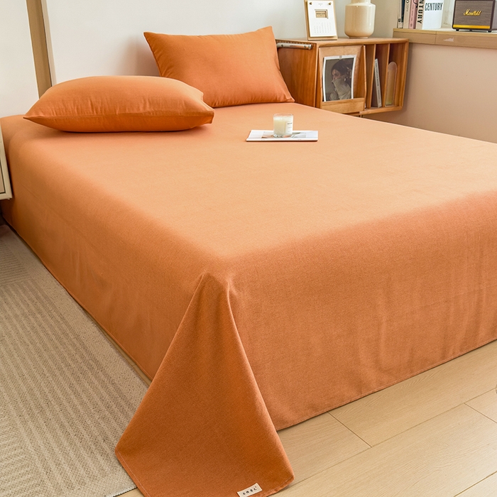 91家纺网 家纺一手货源 找家纺 芃成家纺 2024新款原棉加厚生态磨毛单床单 南瓜色