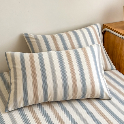 芃成家纺 2024新款原棉加厚生态磨毛单枕套 气质细条