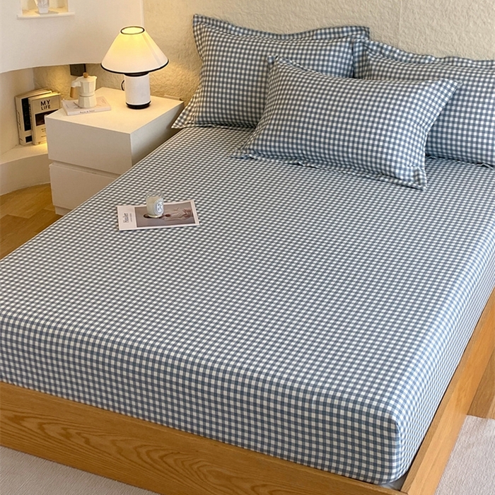 91家纺网 家纺一手货源 找家纺 凯磊 2024新款AB版.生态磨毛印花系列单床笠 蓝小格