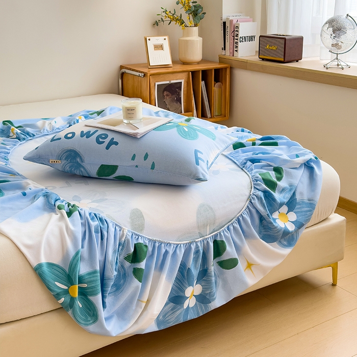 91家纺网 家纺一手货源 找家纺 芃成家纺 2024新款原棉加厚生态磨毛单床笠 秘密花园-蓝