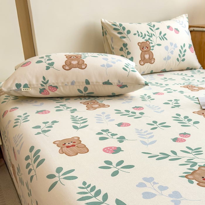 91家纺网 家纺一手货源 找家纺 芃成家纺 2024新款原棉加厚生态磨毛单枕套 树叶熊宝