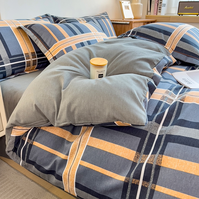 91家纺网 家纺一手货源 找家纺 芃成家纺 2024新款原棉加厚生态磨毛四件套 莱茵格-蓝