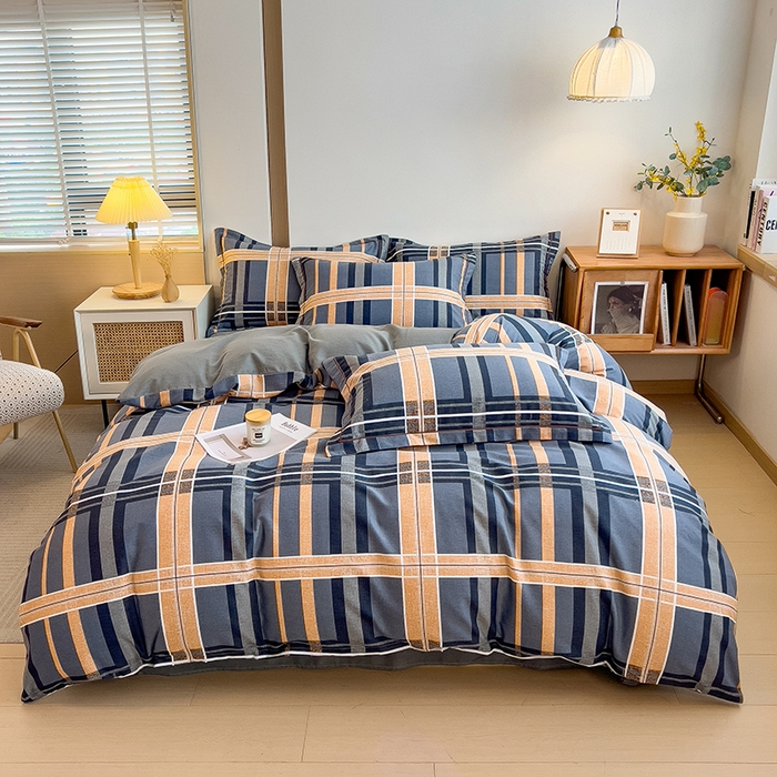 91家纺网 家纺一手货源 找家纺 芃成家纺 2024新款原棉加厚生态磨毛单被套 莱茵格-蓝