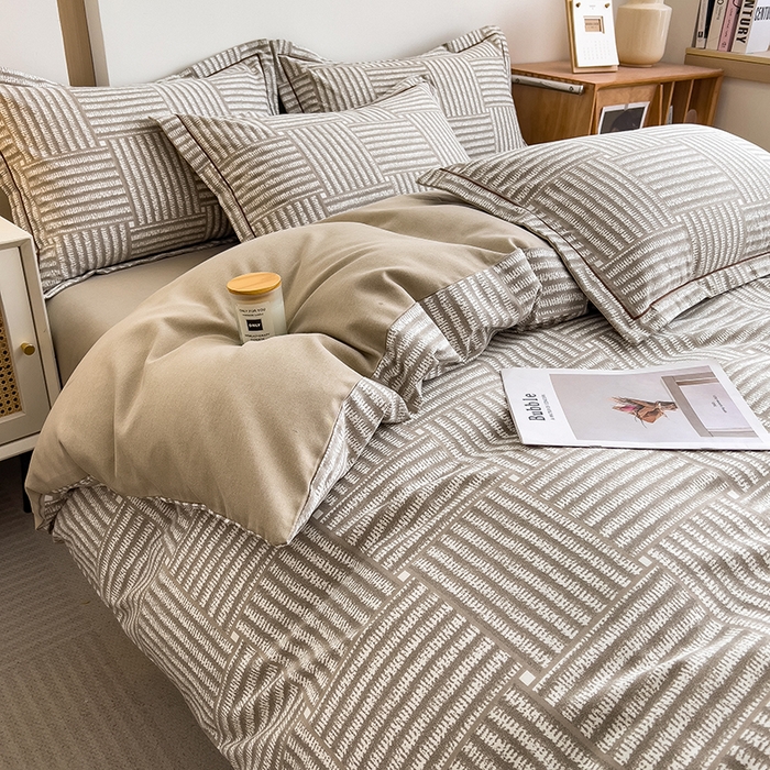 91家纺网 家纺一手货源 找家纺 芃成家纺 2024新款原棉加厚生态磨毛四件套 简约经典