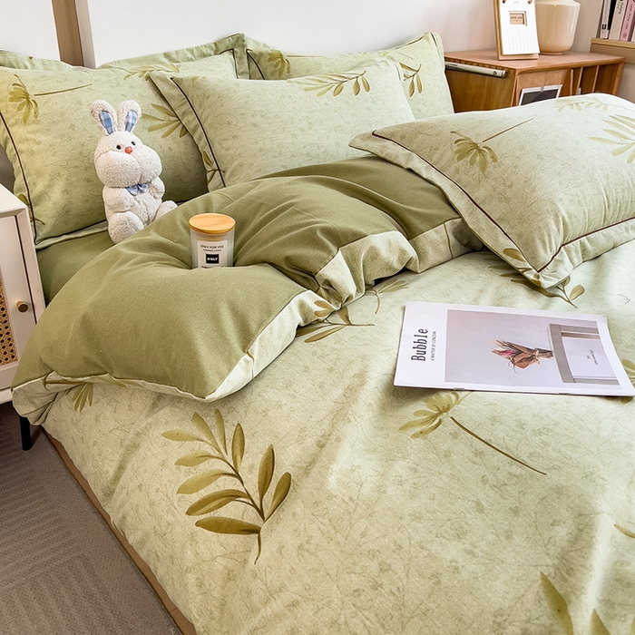 91家纺网 家纺一手货源 找家纺 芃成家纺 2024新款原棉加厚生态磨毛单被套 绿町