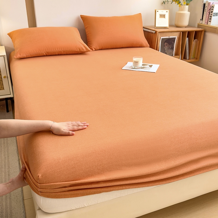 91家纺网 家纺一手货源 找家纺 芃成家纺 2024新款原棉加厚生态磨毛单床笠 南瓜色