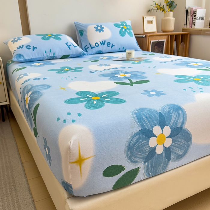 91家纺网 家纺一手货源 找家纺 芃成家纺 2024新款原棉加厚生态磨毛单床笠 秘密花园-蓝