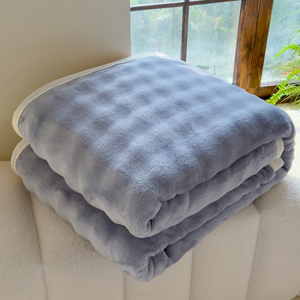 寐时代 2024新款仿兔毛绒泡泡毛毯高克重牛奶绒毛毯多功能盖毯午睡毯 泡泡毯-蓝灰