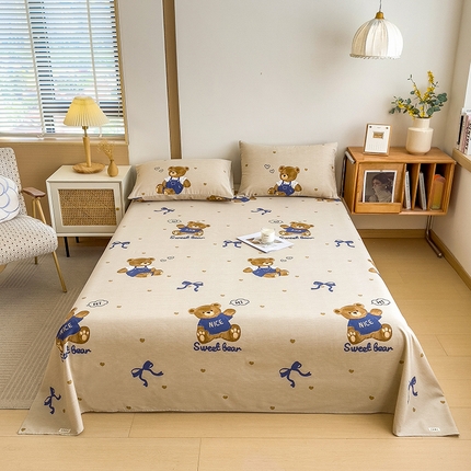 芃成家纺 2024新款原棉加厚生态磨毛单床单 绅士熊