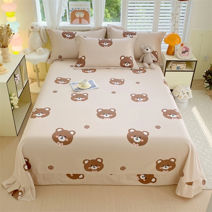 91家纺网 家纺一手货源 找家纺 凯磊 2024新款AB版.生态磨毛印花系列单床单 快乐小熊