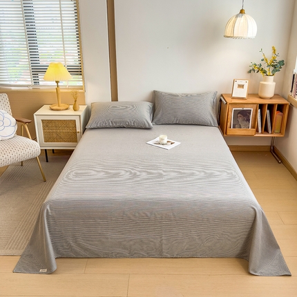 芃成家纺 2024新款原棉加厚生态磨毛单床单 条纹-灰