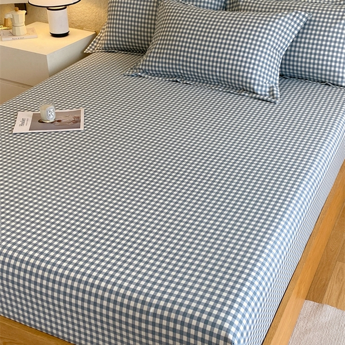 91家纺网 家纺一手货源 找家纺 凯磊 2024新款AB版.生态磨毛印花系列单床笠 蓝小格