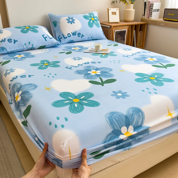 91家纺网 家纺一手货源 找家纺 芃成家纺 2024新款原棉加厚生态磨毛单床笠 秘密花园-蓝