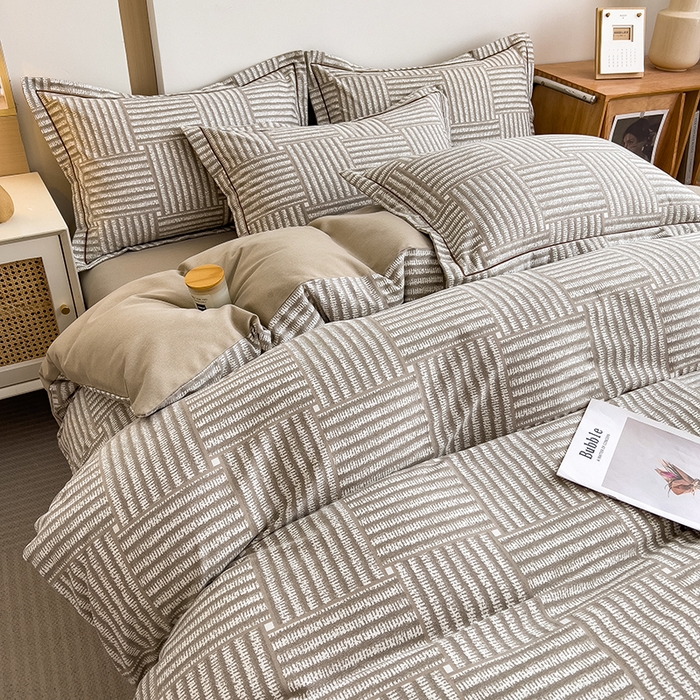 91家纺网 家纺一手货源 找家纺 芃成家纺 2024新款原棉加厚生态磨毛四件套 简约经典