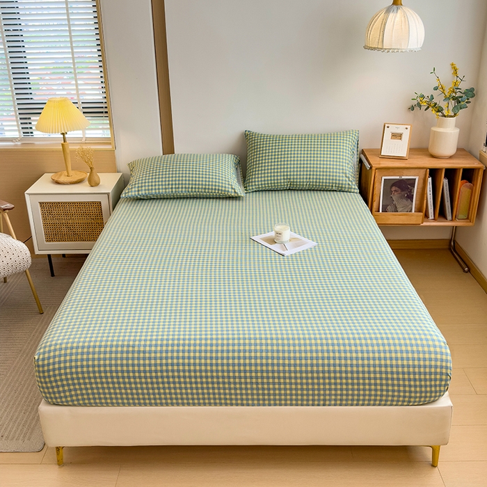 91家纺网 家纺一手货源 找家纺 芃成家纺 2024新款原棉加厚生态磨毛单床笠 蓝黄小格