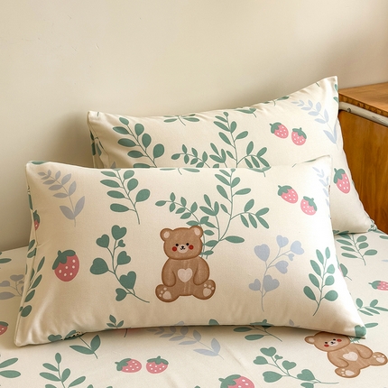 芃成家纺 2024新款原棉加厚生态磨毛单枕套 树叶熊宝