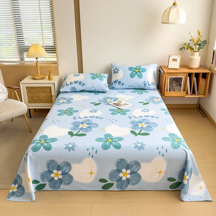 芃成家纺 2024新款原棉加厚生态磨毛单床单 秘密花园-蓝