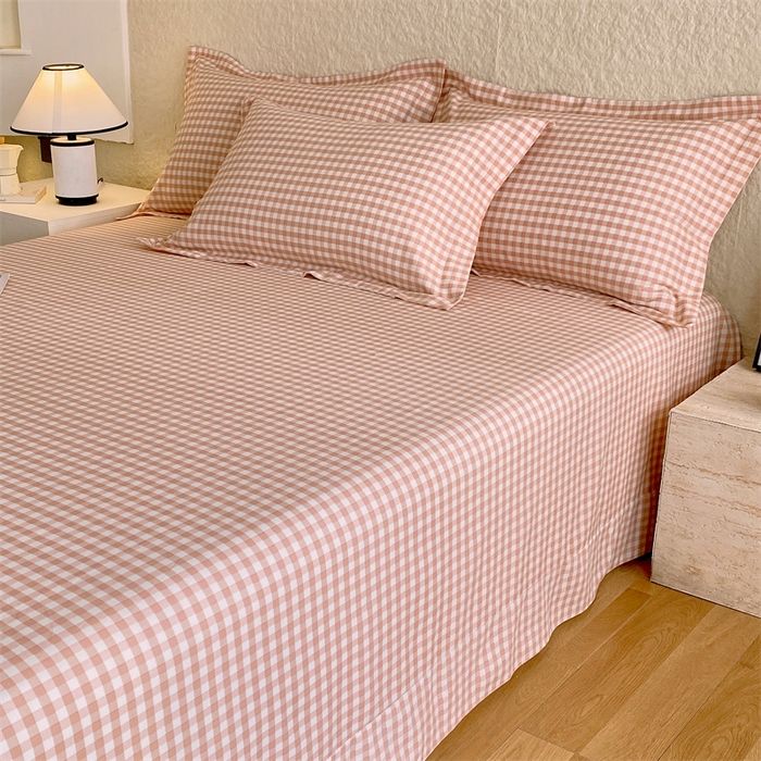 91家纺网 家纺一手货源 找家纺 凯磊 2024新款AB版.生态磨毛印花系列单床单 粉玉小格