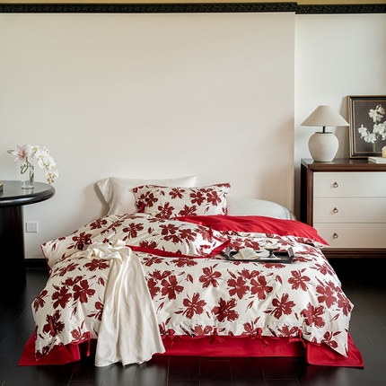 91家纺网 家纺一手货源 找家纺 华超针织 2024新款长绒棉5050数码印花四件套 锦瑟