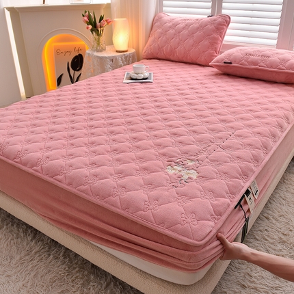 91家纺网 家纺一手货源 找家纺 好眠好梦家纺 2024新款A类宝宝绒床笠-百合花开 粉豆沙