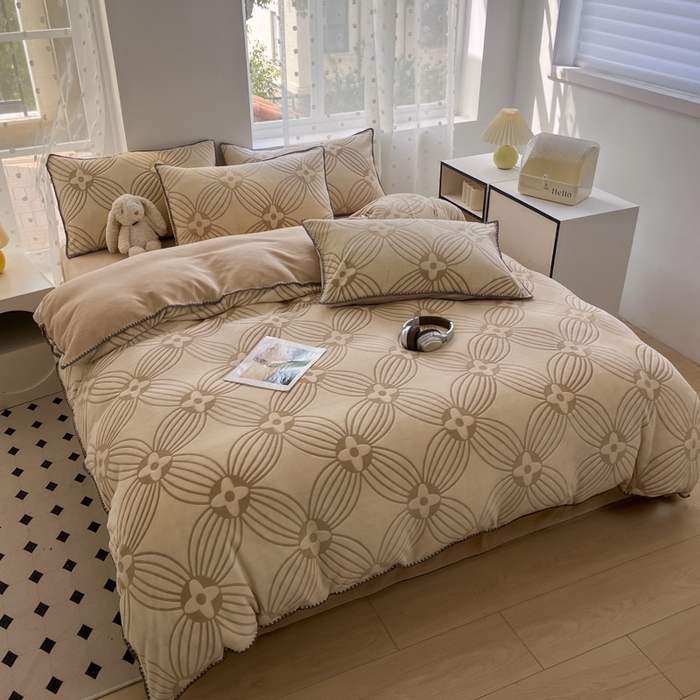 91家纺网 家纺一手货源 找家纺 晚依家纺 2024新款230g全消光牛奶绒四件套 新泽西-米咖