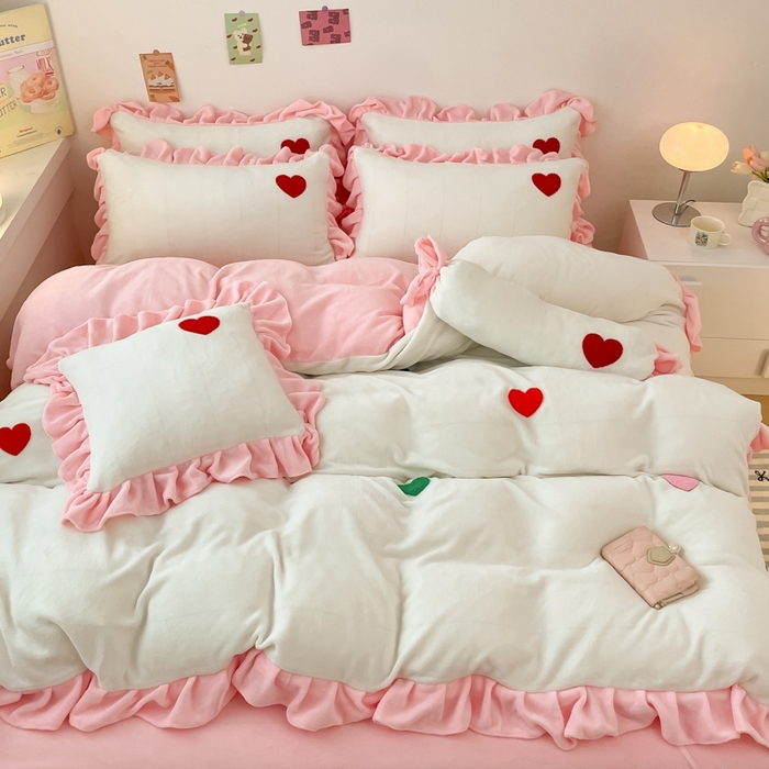 91家纺网 家纺一手货源 找家纺 （总）丝印良品 2024秋冬韩版公主风牛奶绒四件套