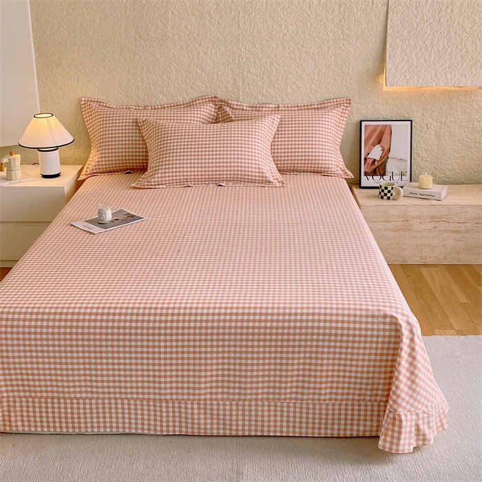 91家纺网 家纺一手货源 找家纺 凯磊 2024新款AB版.生态磨毛印花系列单床单 粉玉小格