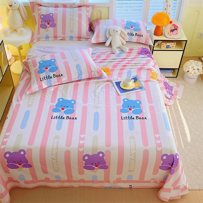 91家纺网 家纺一手货源 找家纺 凯磊 2024新款AB版.生态磨毛印花系列单床单 彩虹熊