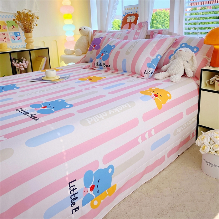 91家纺网 家纺一手货源 找家纺 凯磊 2024新款AB版.生态磨毛印花系列单床单 彩虹熊