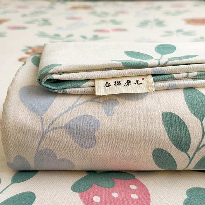 91家纺网 家纺一手货源 找家纺 芃成家纺 2024新款原棉加厚生态磨毛单床笠 树叶熊宝