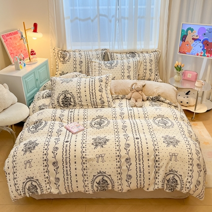 91家纺网 家纺一手货源 找家纺 （总）2025新款田园花卉类印花牛奶绒被套单件